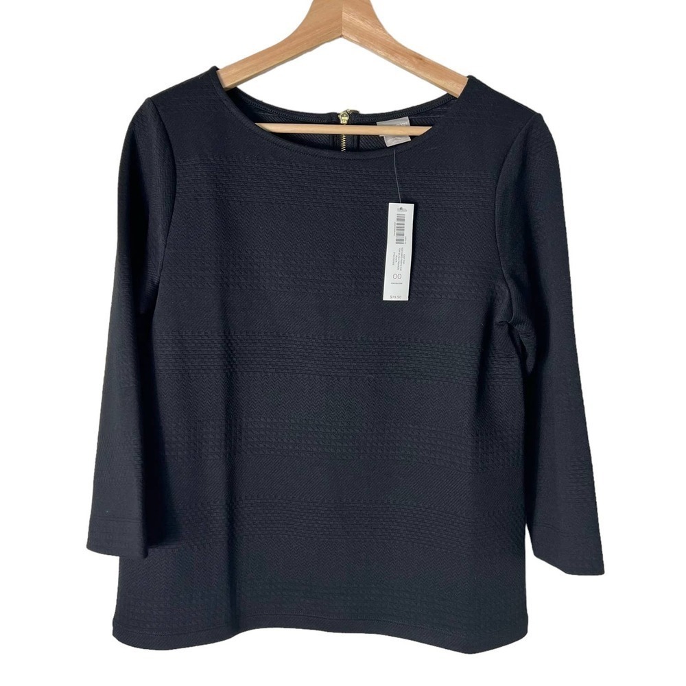 New Women’s Chicos Textured Pointe 3/4 Sleeve Top Size 00